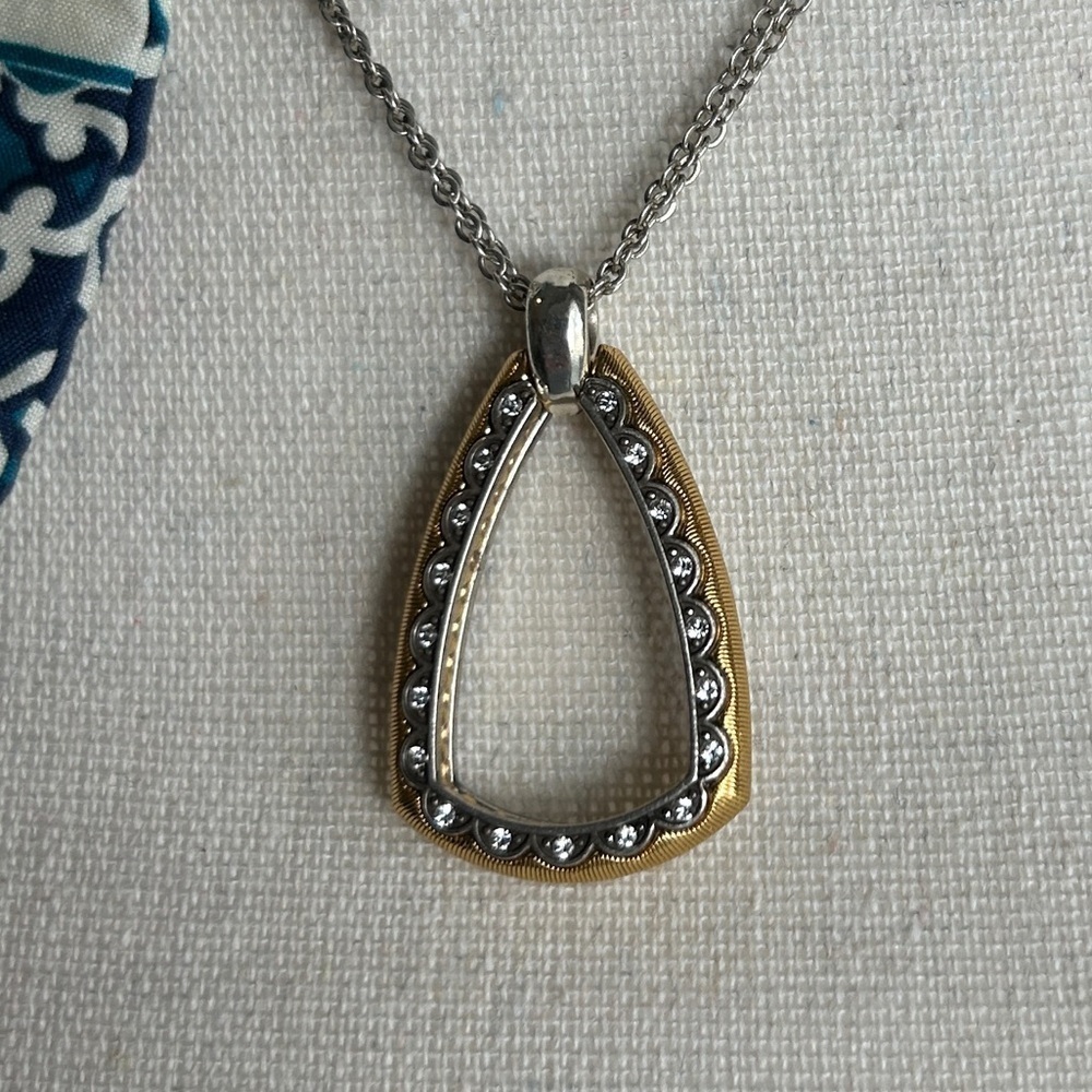 Brighton Jewelry Primavera Necklace Two-tone Silver Plated Crystals Cloth Bag - Picture 4 of 11